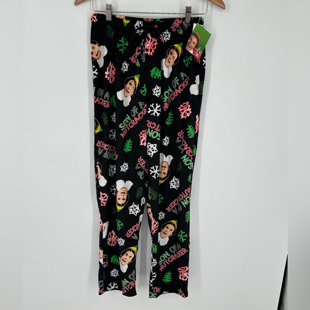 Briefly Stated Mens Sz S Black Buddy The Elf Fleece Sleep Pants Pajama Bottoms